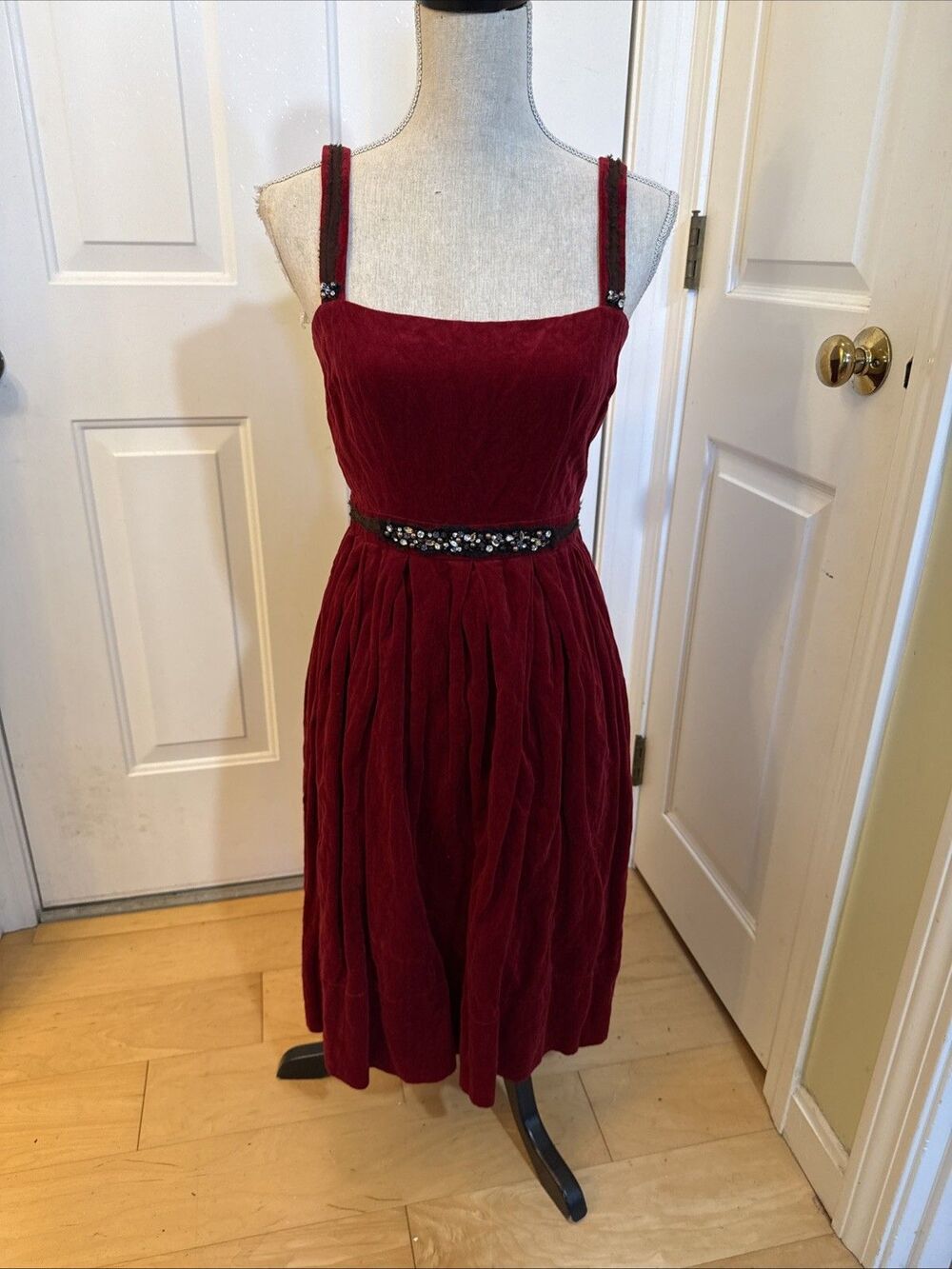 RED VELVET DRESS BCBG Max Azria Size 2 Fit & Flare Pleated Dress